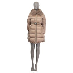 PRADA LINEA ROSSA champagne FUR TRIM BELTED DOWN Coat Jacket 44 L