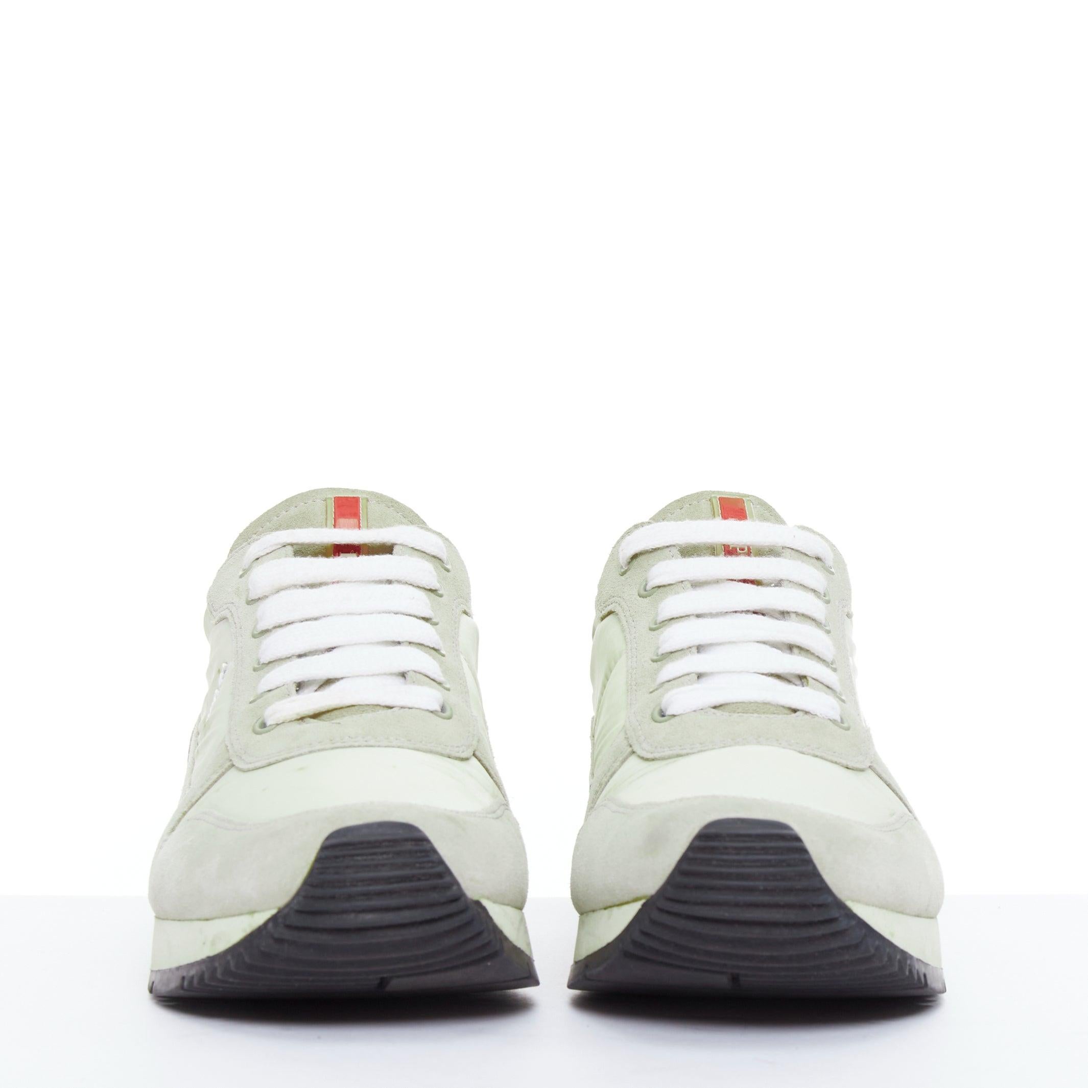 Beige PRADA Linea Rossa cream nylon khaki suede white logo sneakers EU38
