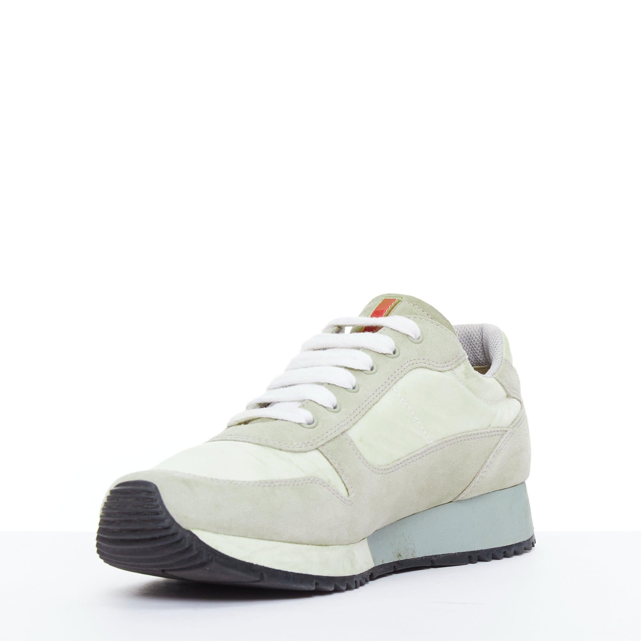PRADA Linea Rossa cream nylon khaki suede white logo sneakers EU38 In Fair Condition In Hong Kong, NT