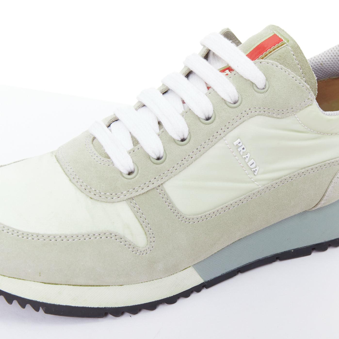 PRADA Linea Rossa cream nylon khaki suede white logo sneakers EU38 2
