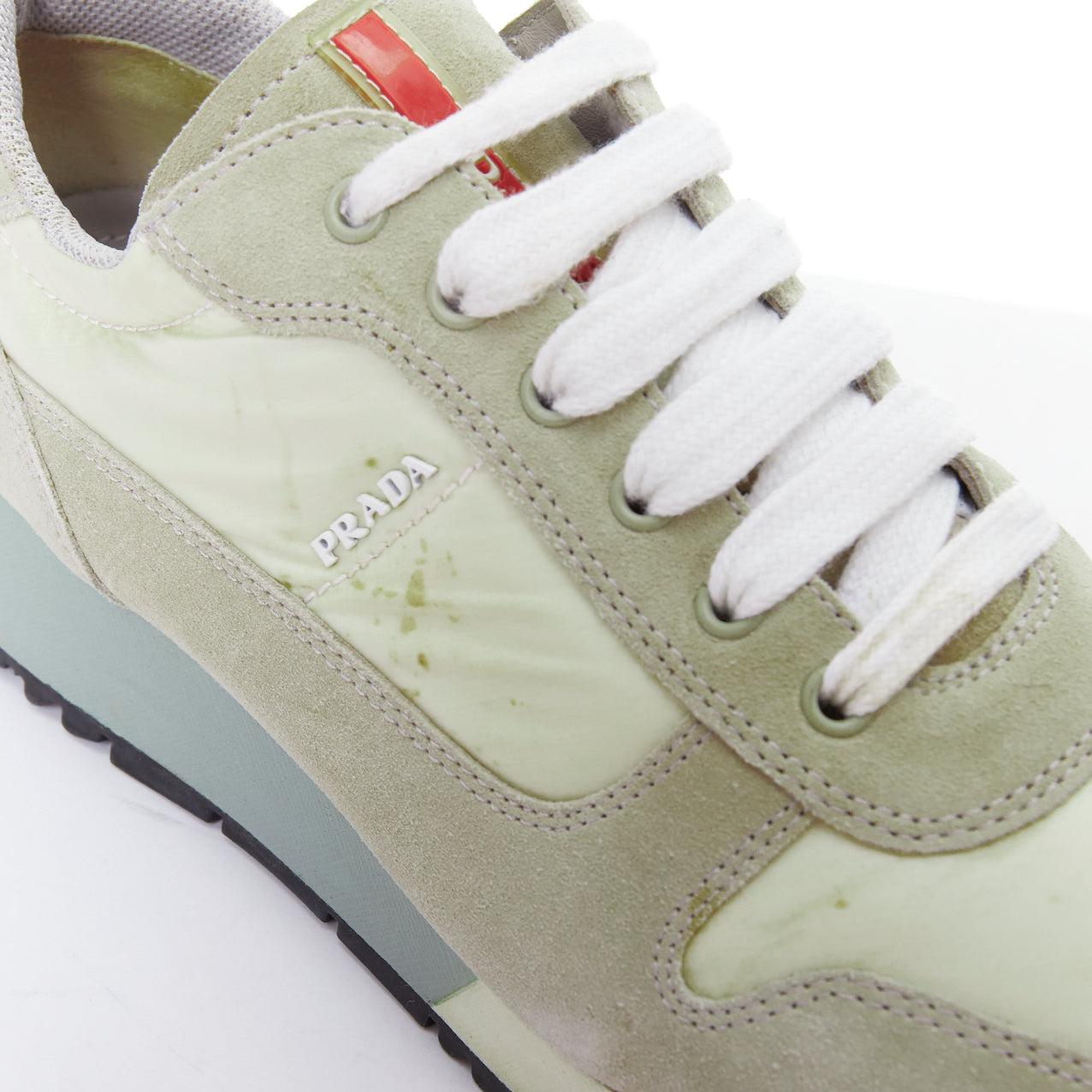 PRADA Linea Rossa cream nylon khaki suede white logo sneakers EU38 3