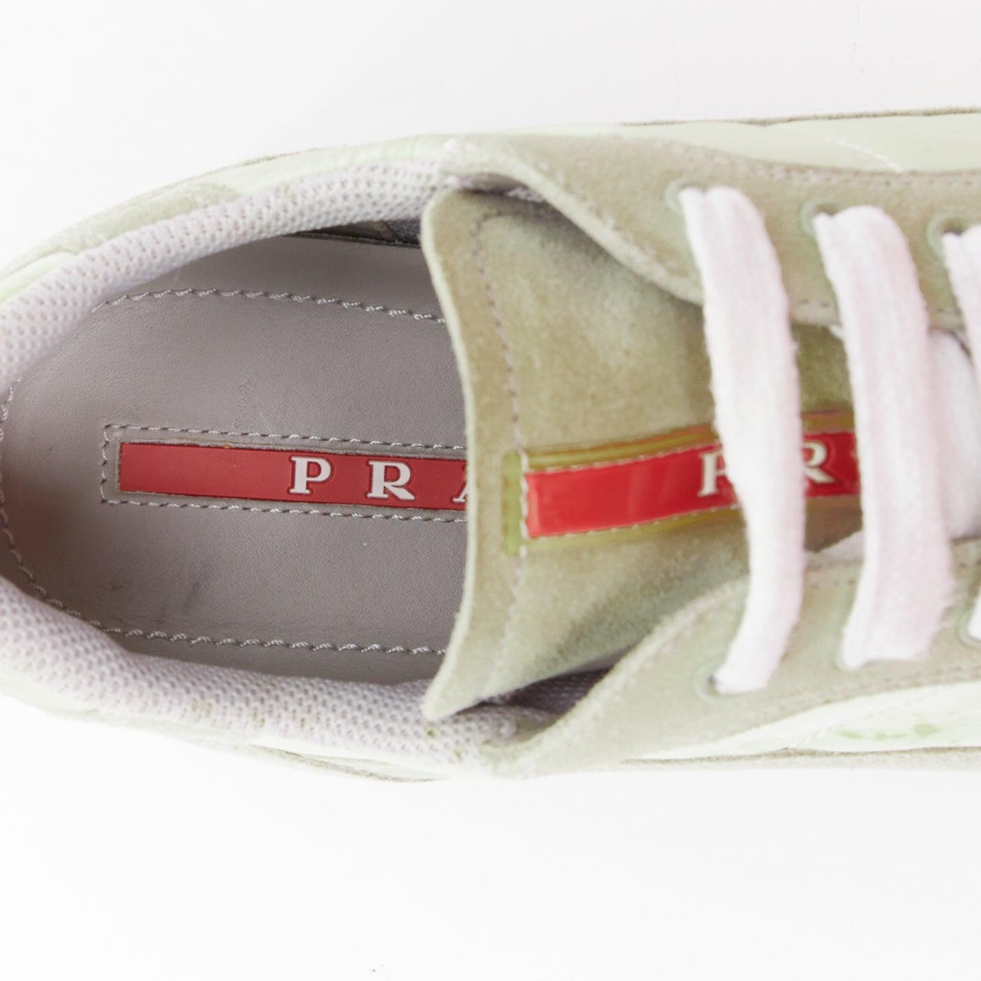 PRADA Linea Rossa cream nylon khaki suede white logo sneakers EU38 4