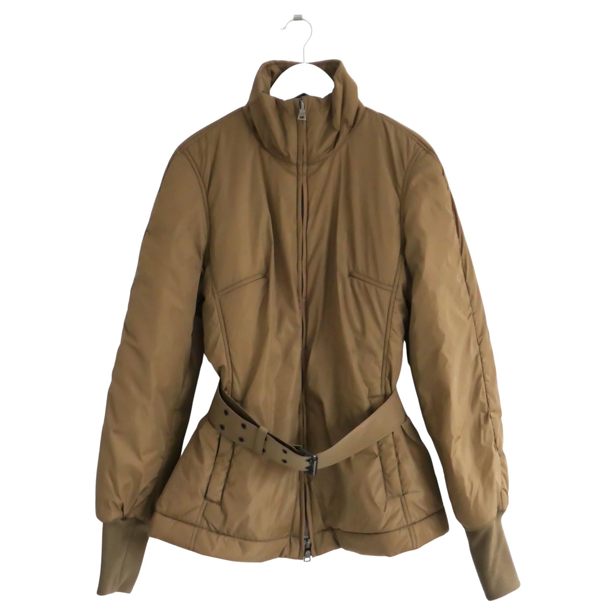 Prada Linea Rossa Gold Khaki Quilted Ski Jacket w/Belt