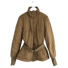 Prada Linea Rossa Gold Khaki Quilted Ski Jacket w/Belt