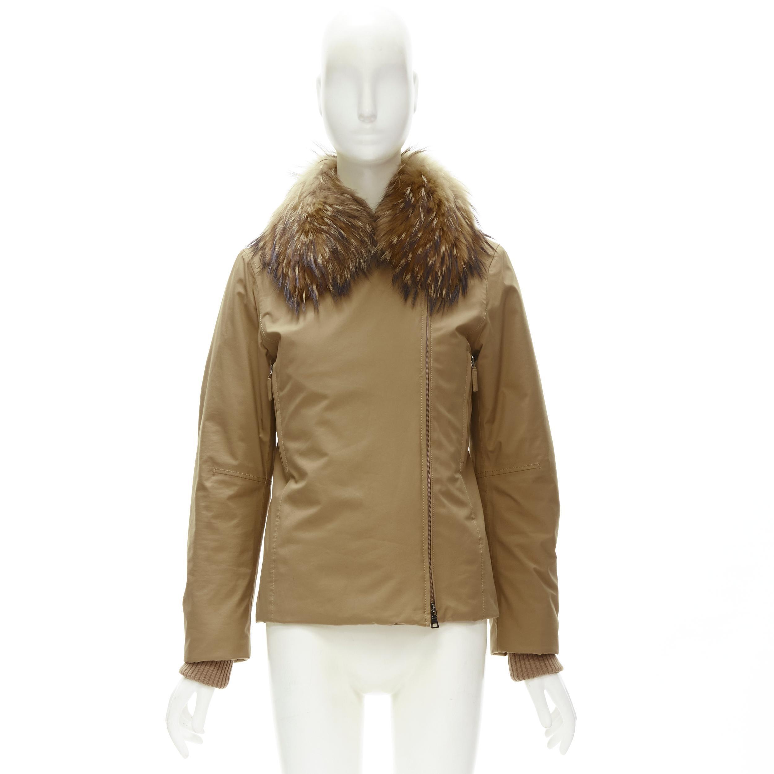 PRADA Linea Rossa light brown nylon fur collar padded parka jacket IT38 S For Sale 5