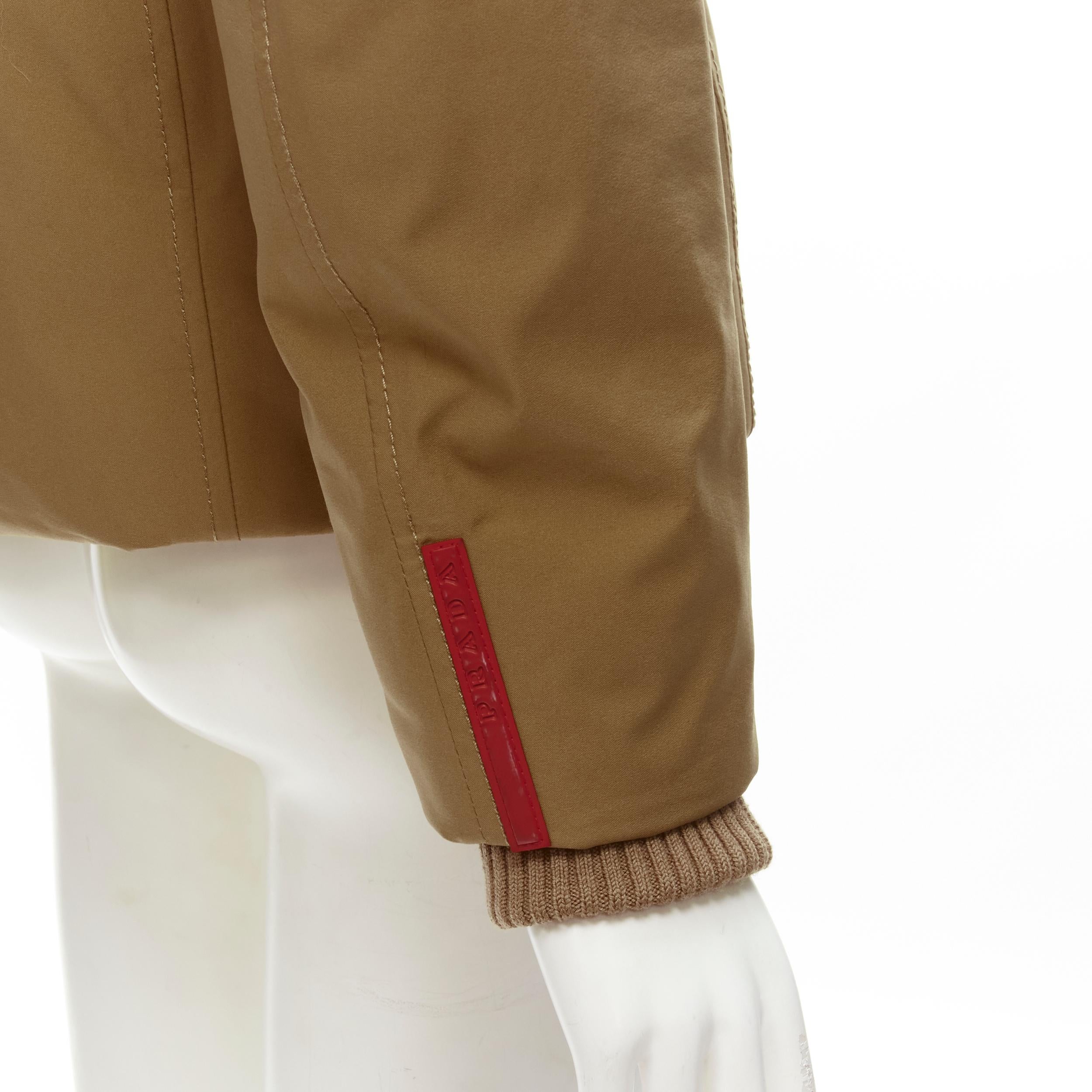 PRADA Linea Rossa light brown nylon fur collar padded parka jacket IT38 S
Brand: Prada
Designer: Miuccia Prada
Material: Polyester
Color: Brown
Pattern: Solid
Closure: Zip
Extra Detail: Fully detachable genuine fur collar. Concealed zip front