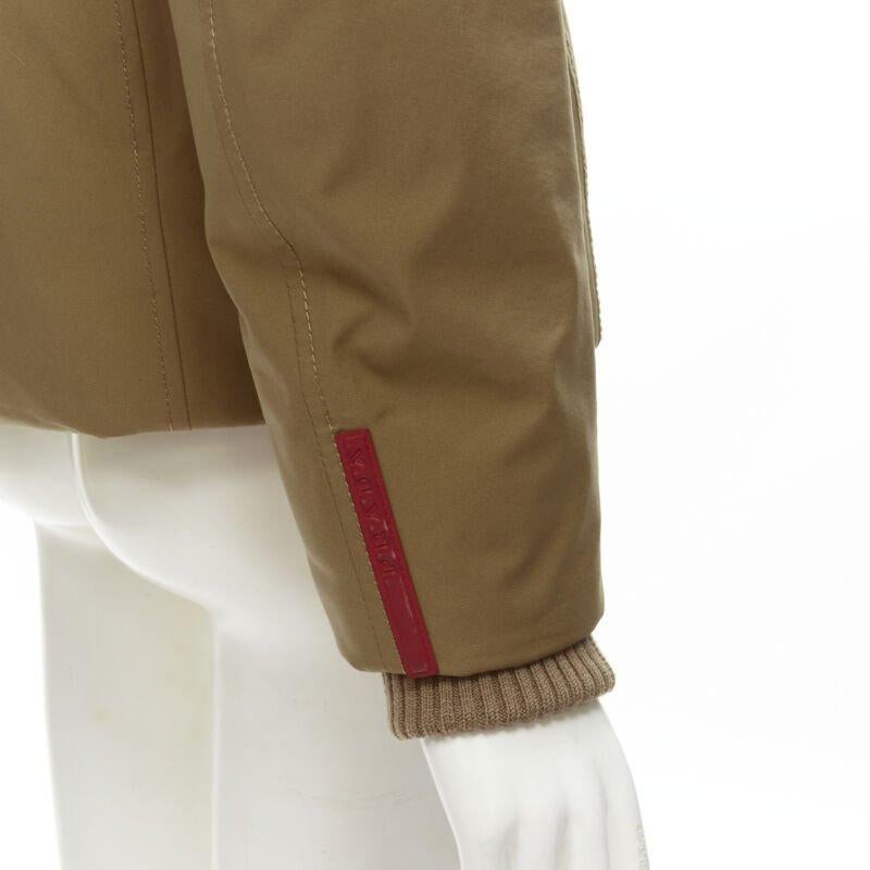 PRADA Linea Rossa light brown nylon fur collar padded parka jacket IT38 S
Reference: ANWU/A00750
Brand: Prada
Designer: Miuccia Prada
Material: Polyester
Color: Brown
Pattern: Solid
Closure: Zip
Lining:  Polyester
Extra Details: Fully detachable