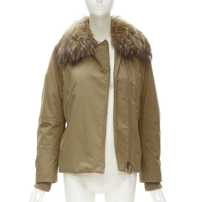 Brown PRADA Linea Rossa light brown nylon fur collar padded parka jacket IT38 S