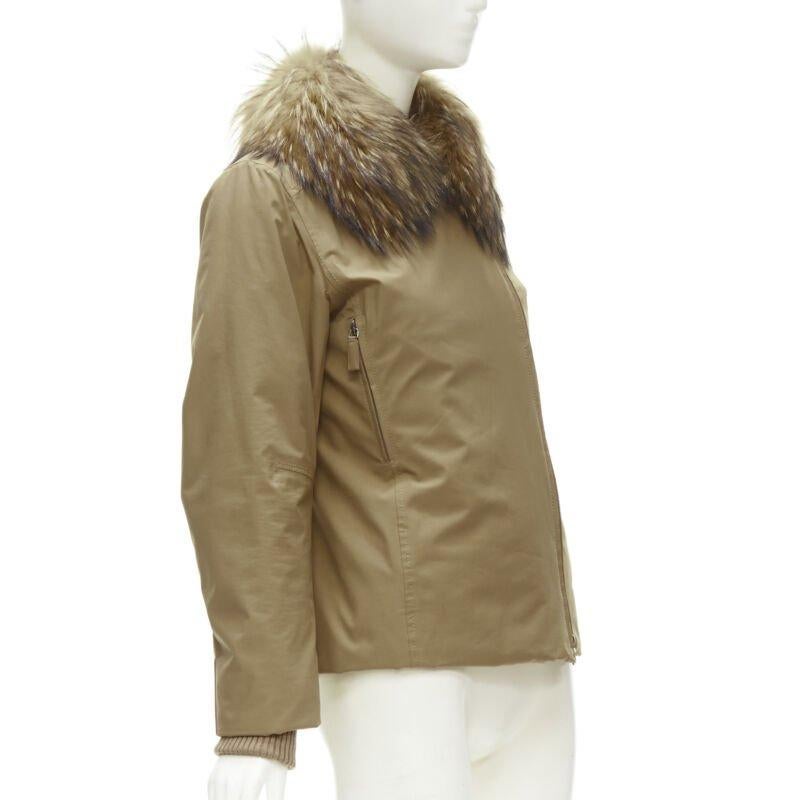 PRADA Linea Rossa light brown nylon fur collar padded parka jacket IT38 S In Excellent Condition In Hong Kong, NT