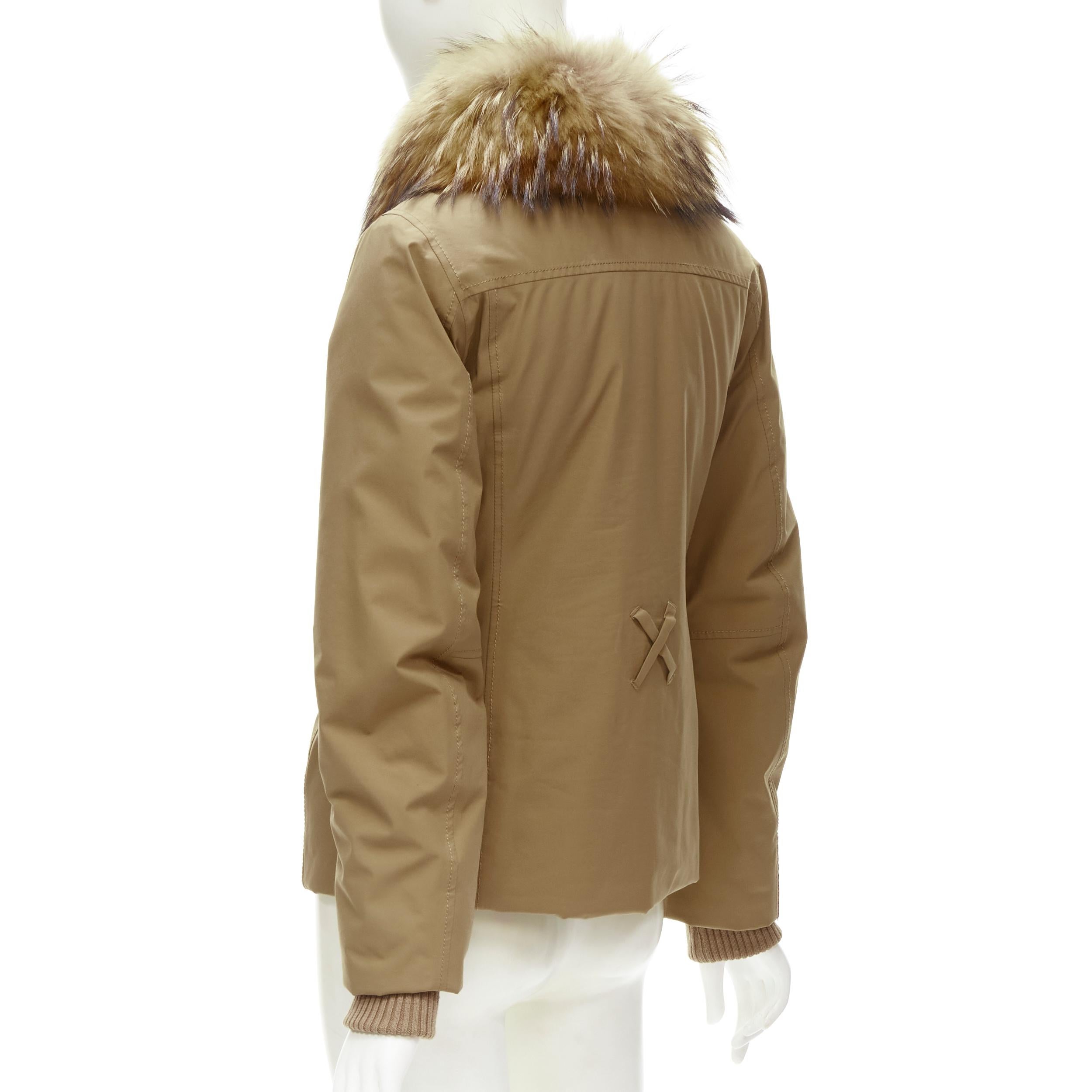Women's PRADA Linea Rossa light brown nylon fur collar padded parka jacket IT38 S For Sale
