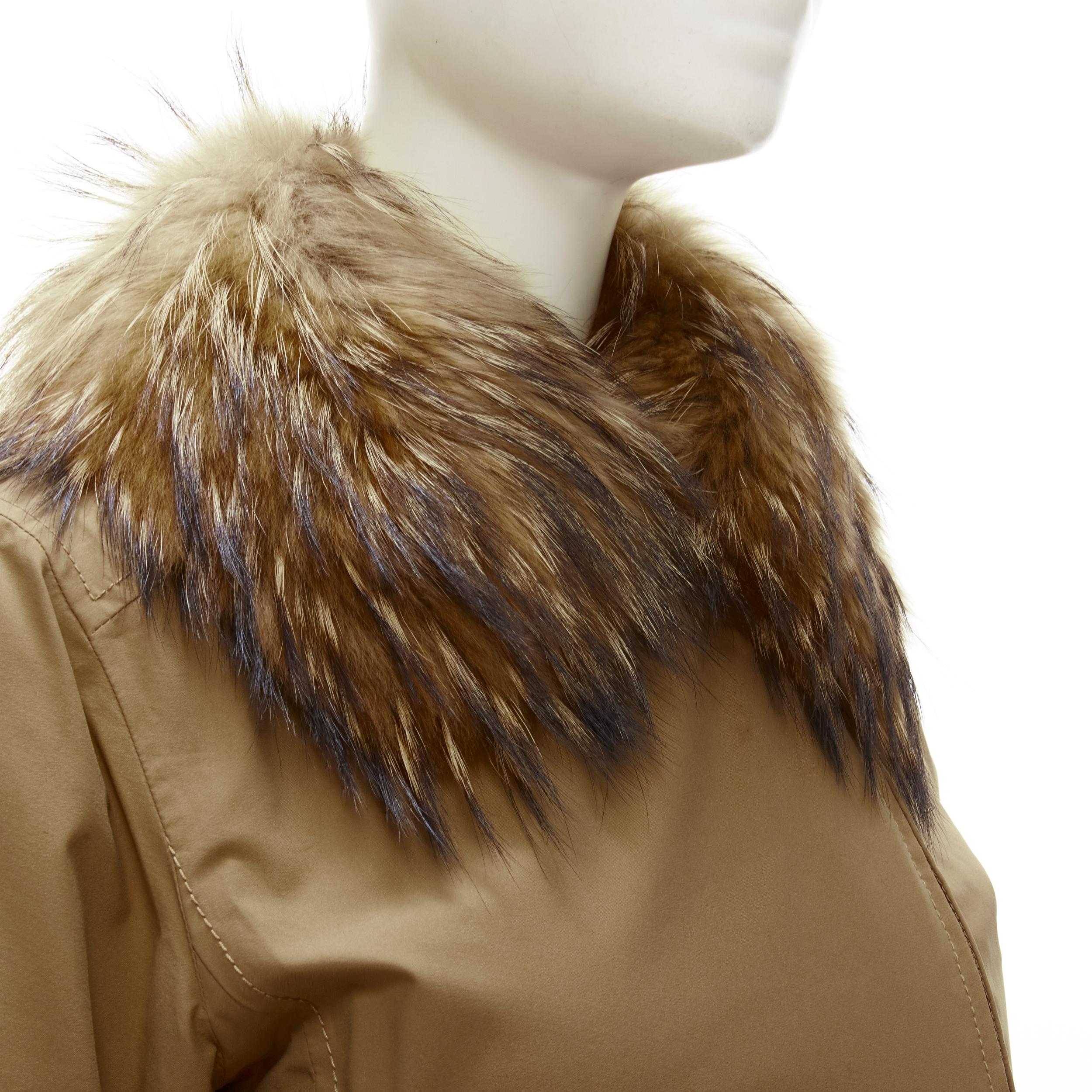 PRADA Linea Rossa light brown nylon fur collar padded parka jacket IT38 S For Sale 1