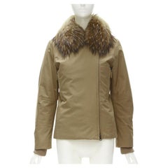 Veste parka matelassée à col en fourrure de nylon marron clair Prada Linea Rossa, taille IT 38