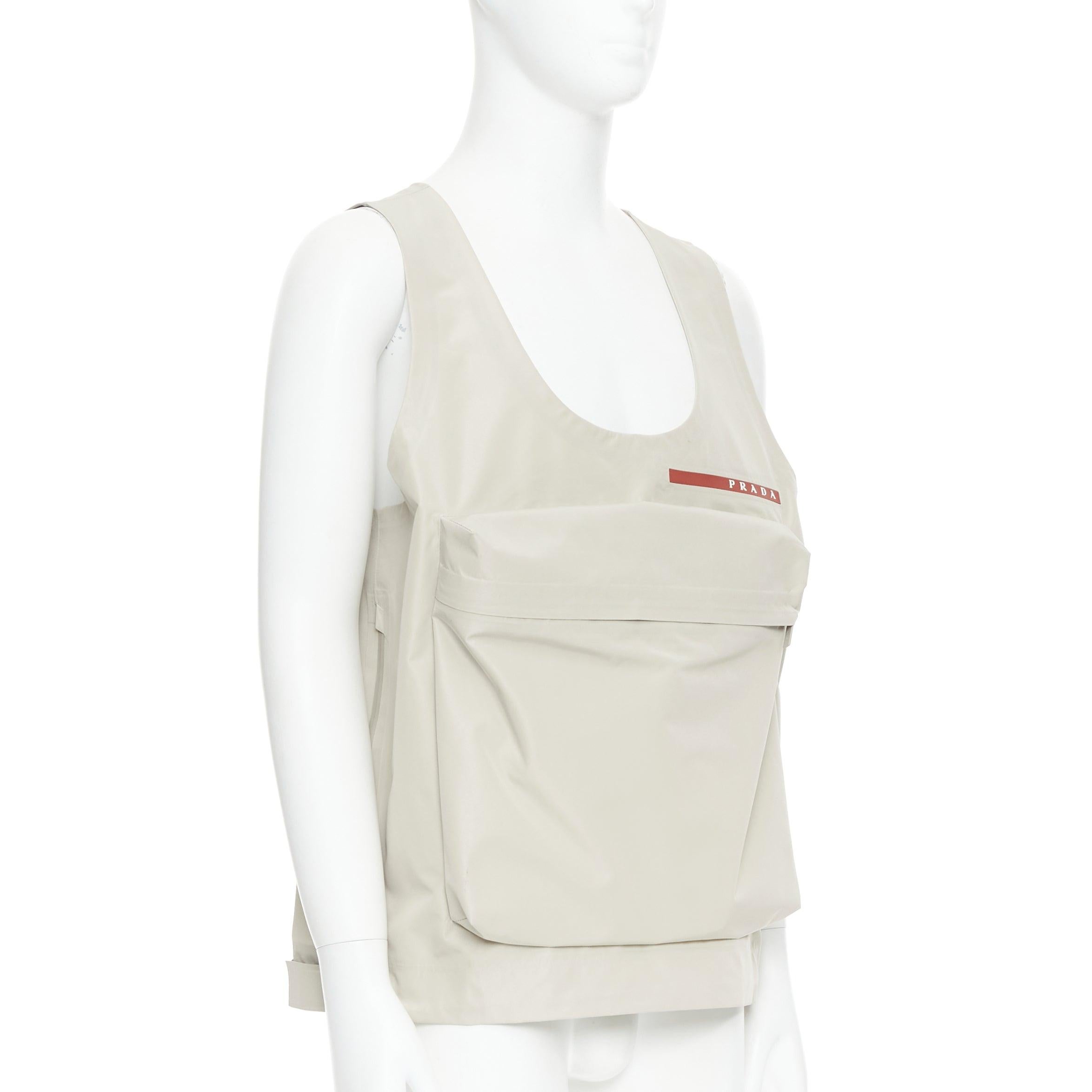 Beige PRADA Linea Rossa LR-MX019 Technical fabric beige large pocket utility vest M