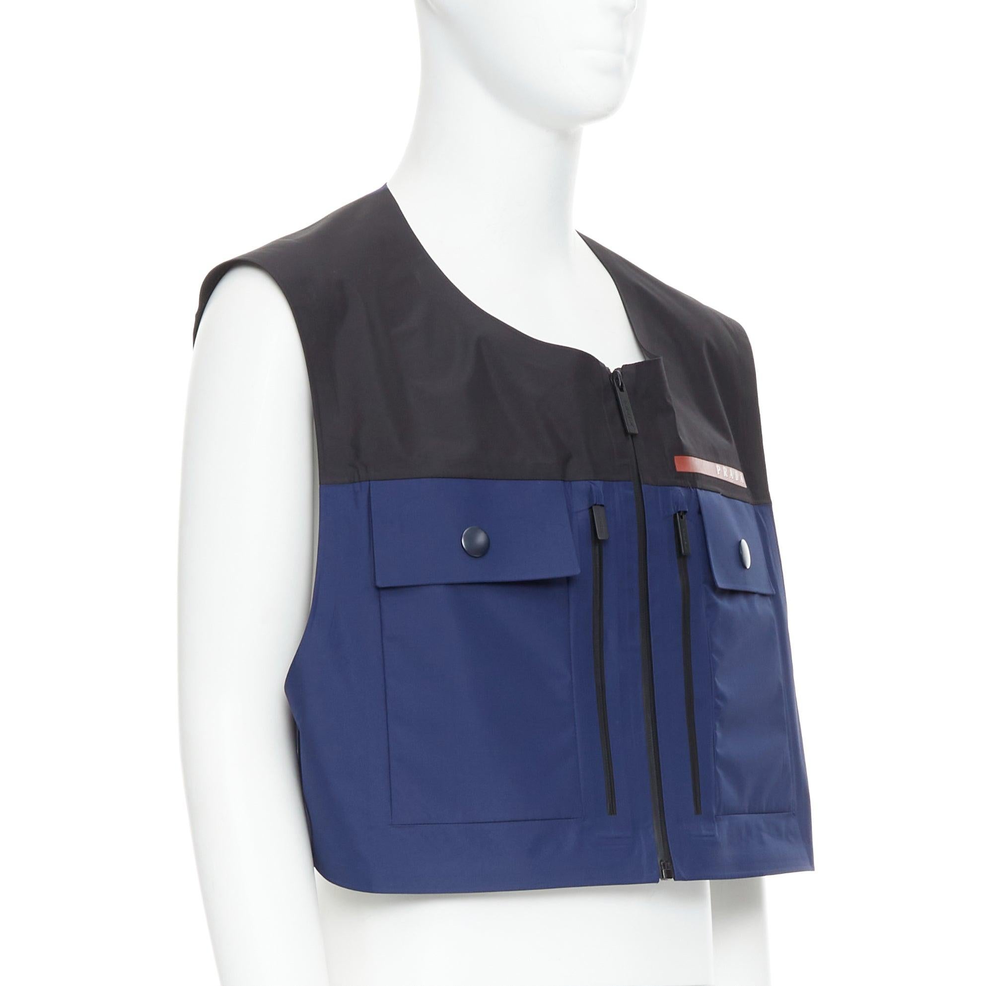 Purple PRADA Linea Rossa SGB592 Extreme Tex navy utility pocket cropped vest L