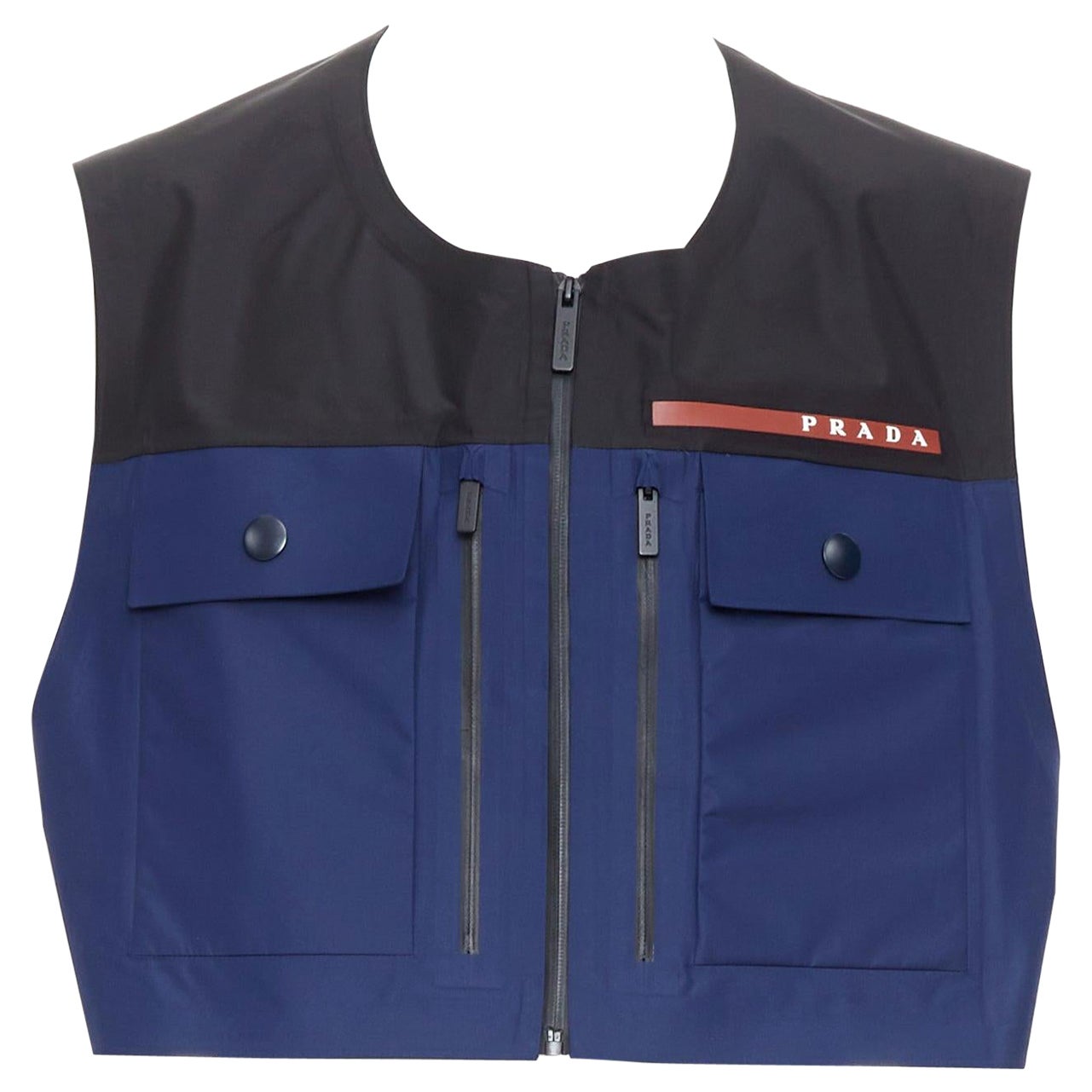PRADA Linea Rossa SGB592 Extreme Tex navy utility pocket cropped vest L