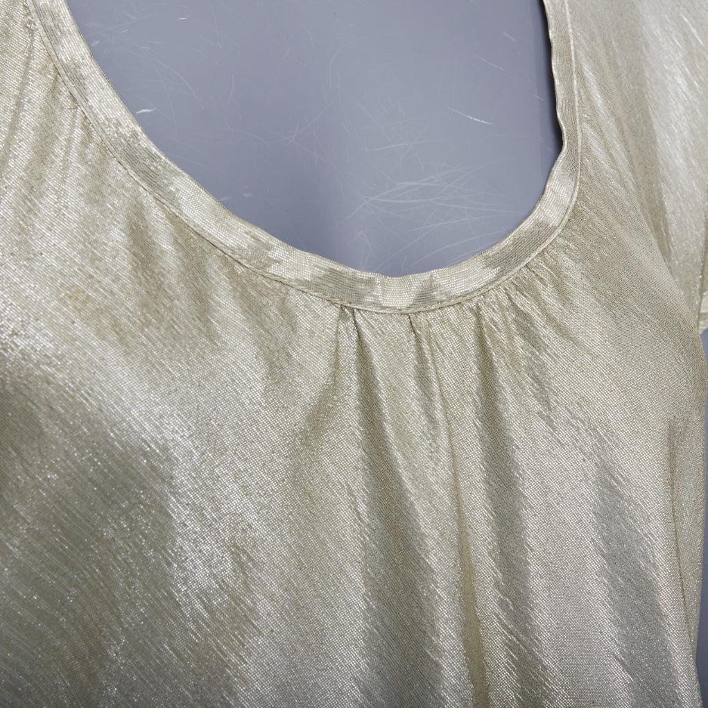 PRADA Linea Rossa Vintage Silberne Seidenmischung Lame Rundhalsausschnitt Seitenbindungen Oberteil IT40 M im Angebot 4