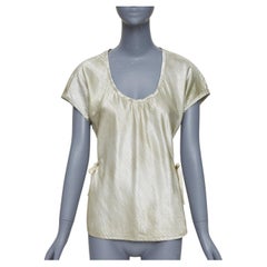 PRADA Linea Rossa Vintage Silberne Seidenmischung Lame Rundhalsausschnitt Seitenbindungen Oberteil IT40 M