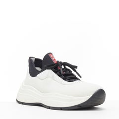 PRADA Linea Rossa white fabric neoprene lining chunky sole dad sneaker UK7 EU41