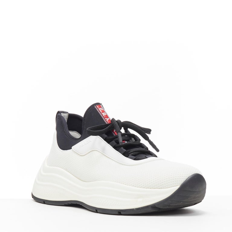 PRADA Linea Rossa white fabric neoprene lining chunky sole dad sneaker UK7  EU41 For Sale at 1stDibs