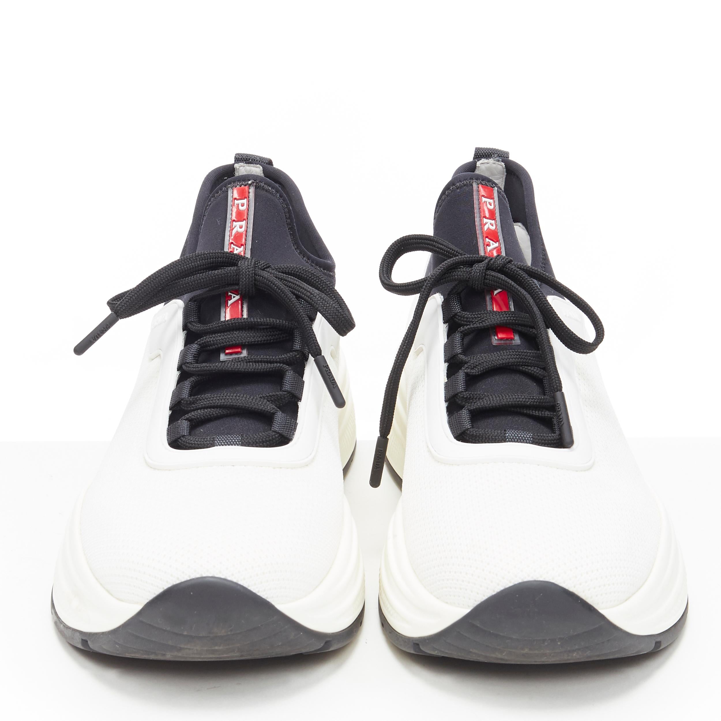 Gray PRADA Linea Rossa white fabric neoprene lining chunky sole dad sneaker UK7 EU41