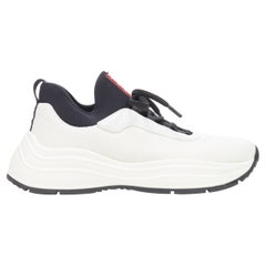 PRADA Linea Rossa blanc tissu néoprène doublure chunky sole dad sneaker UK7 EU41