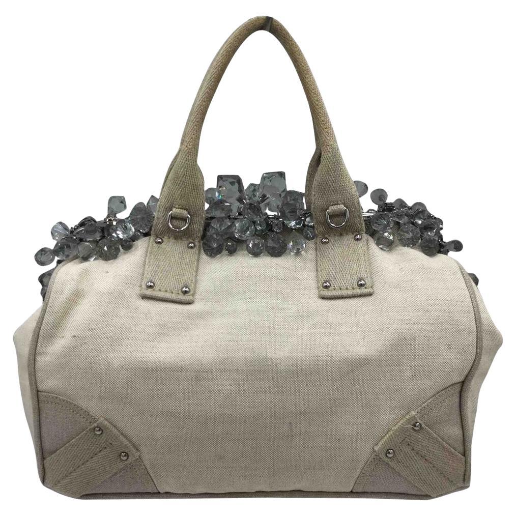 Prada Linen Handbag in Beige For Sale