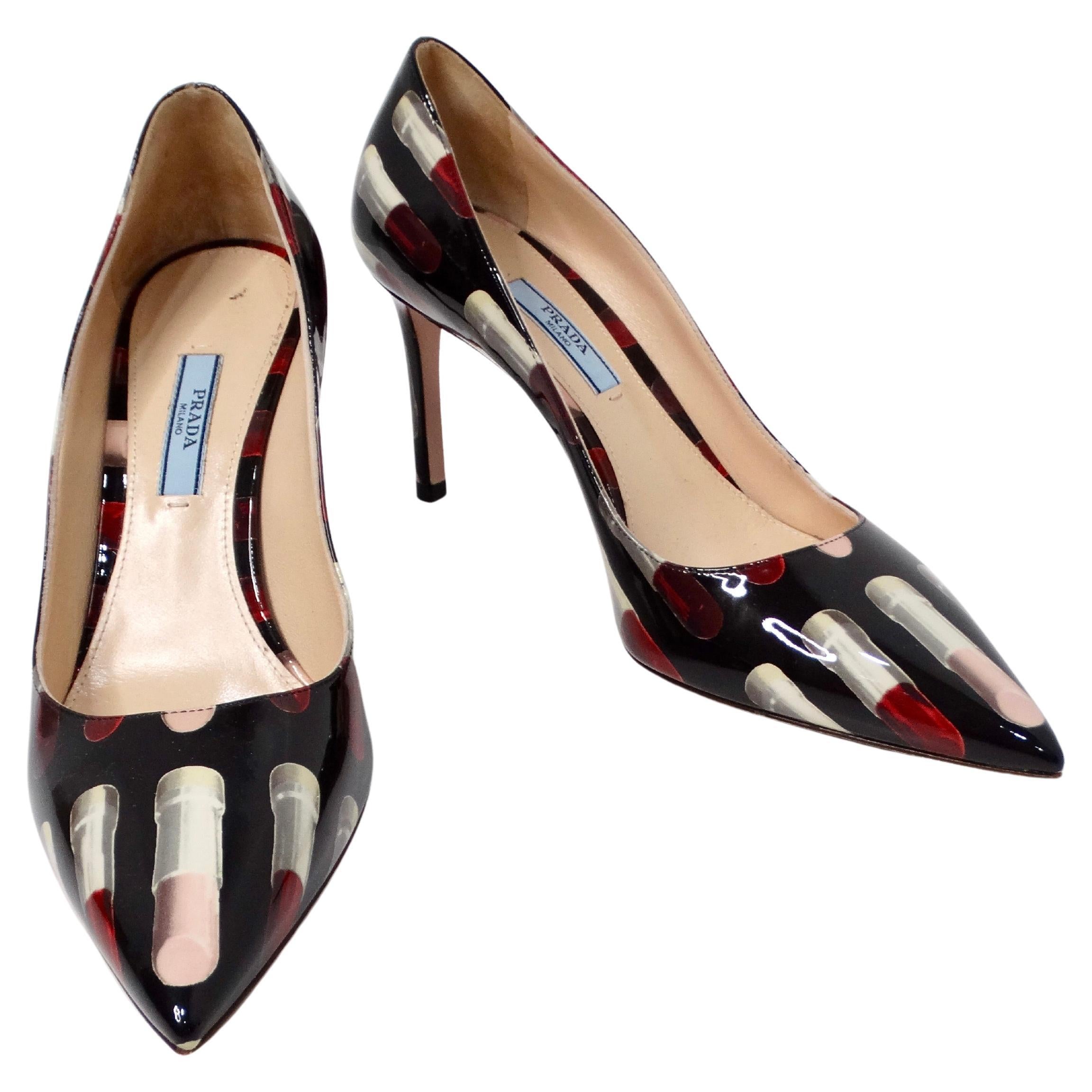 Prada Lipstick Print Patent Leather Pumps For Sale