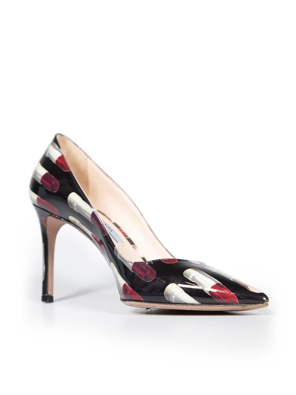 CONDITION is Very good. Minimal wear to shoes is evident. Minimal wear to both toe tips and soles with abrasions on this used Prada designer resale item. Comes with dust bag and box.
 
 
 
 Details
 
 
 Multicolour
 
 Patent leather
 
 Pumps
 
