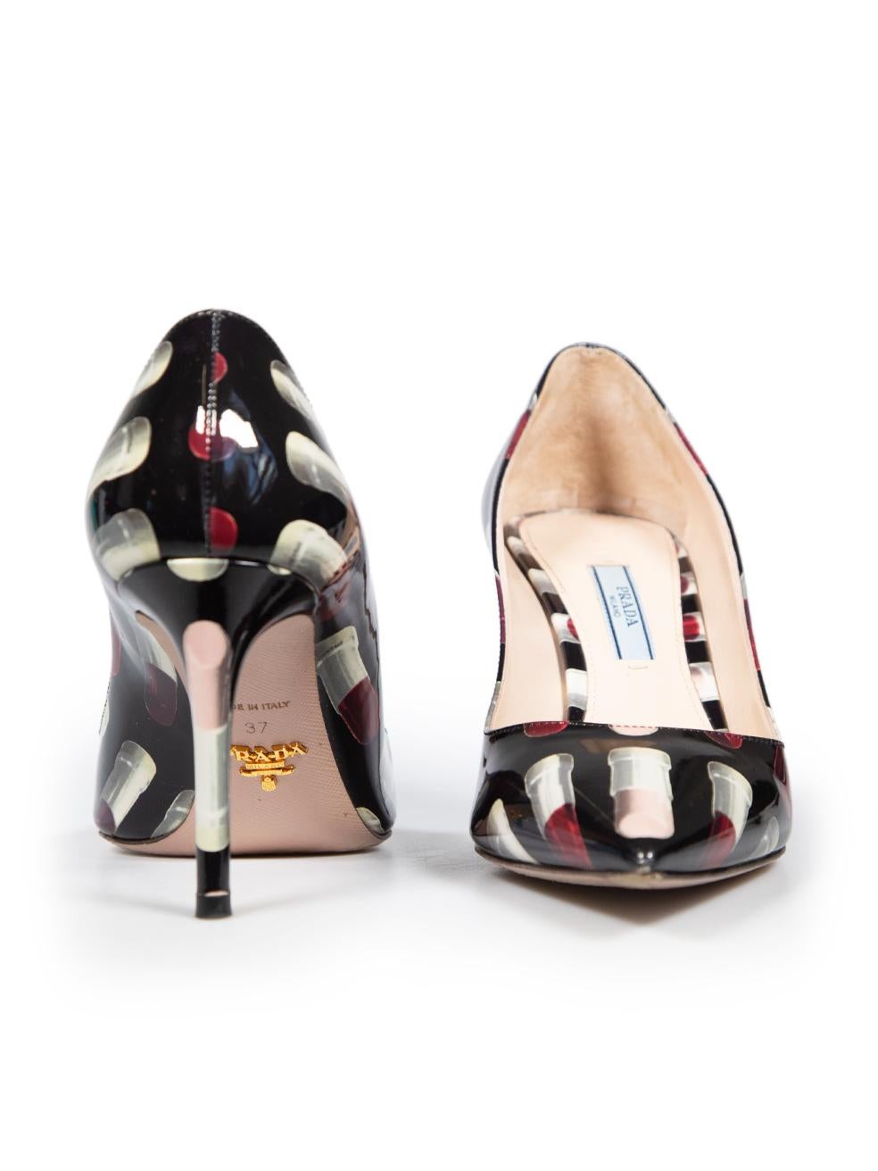 Black Prada Lipsticks Pattern Patent Leather Pumps Size IT 37