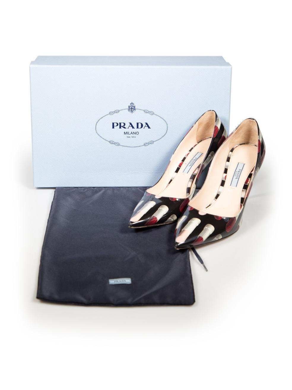 Prada Lipsticks Pattern Patent Leather Pumps Size IT 37 2