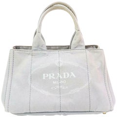 Vintage Prada Logo 870189 Gray Canvas Tote