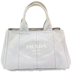 Prada Logo 870189 Gray Canvas Tote