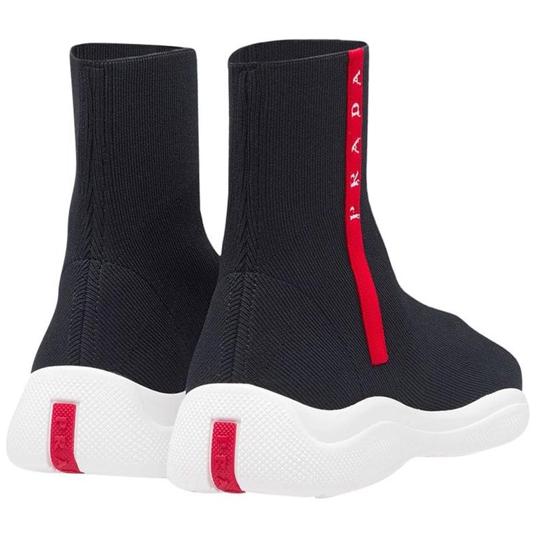 Prada Logo Band Sock Sneaker hi-Top Sock Trainers Size 6.5, Pre Loved Women  For Sale at 1stDibs