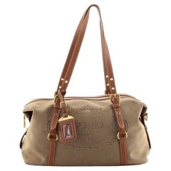 Prada Logo Bauletto Bag Canvas Medium