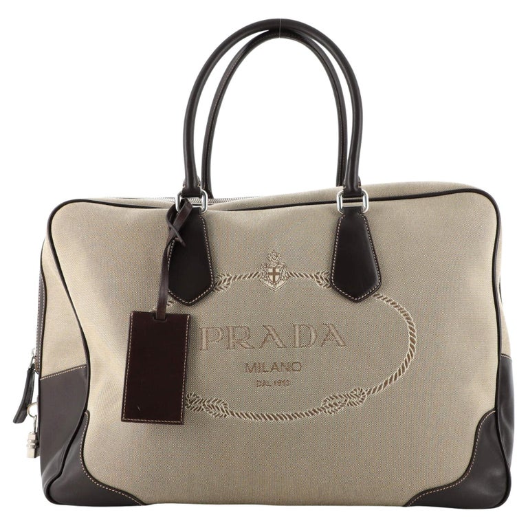 Prada Logo Boston Bag Canvas with Leather XL at 1stDibs