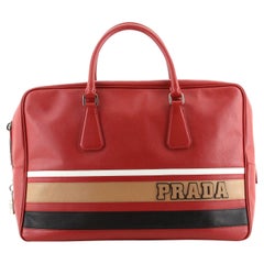 Prada Logo Boston Striped Saffiano Leather Large