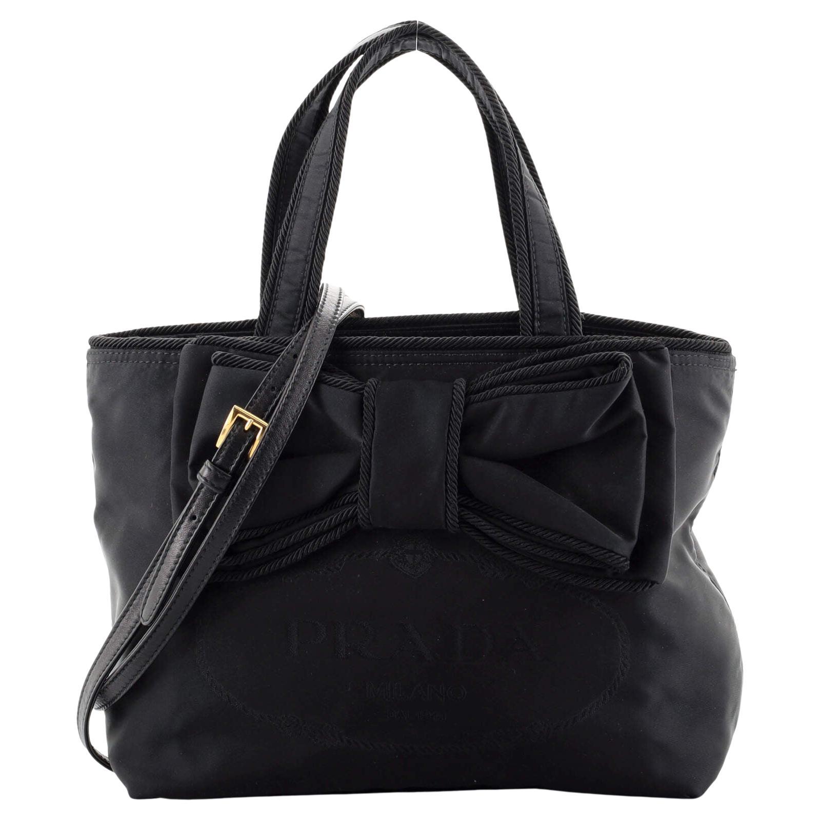 Prada Logo Bow Tragetasche Tessuto mit Leder