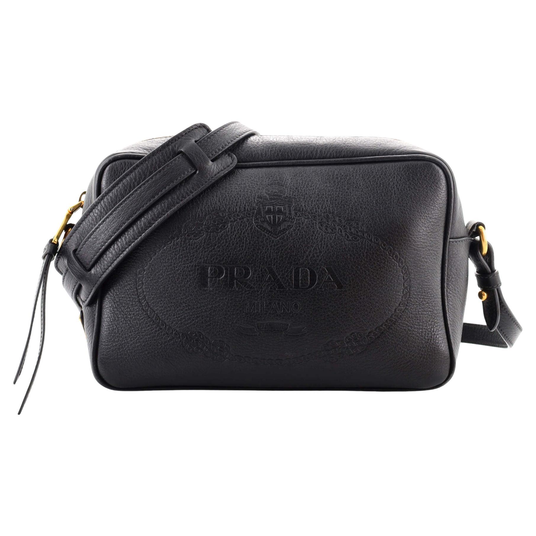 Prada Logo Camera Bag Embossed Leather Small