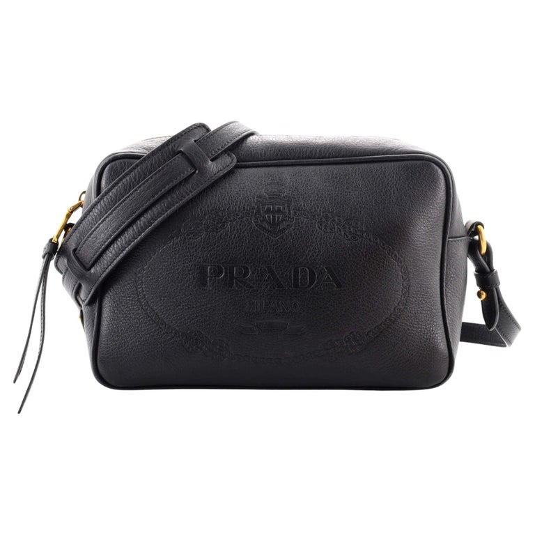 Prada Logo Camera Bag Embossed Leather Small For Sale at 1stDibs