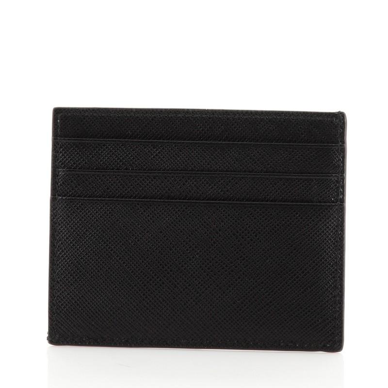 Black Prada Logo Card Holder Saffiano Leather with Applique