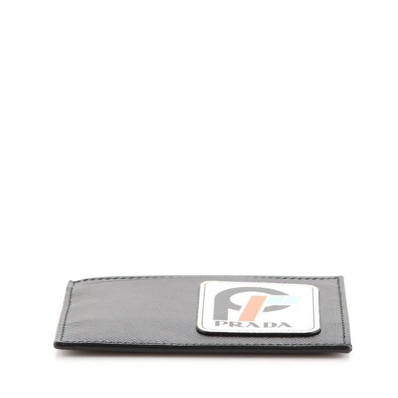 Prada Logo Card Holder Saffiano Leather with Applique In Good Condition In NY, NY