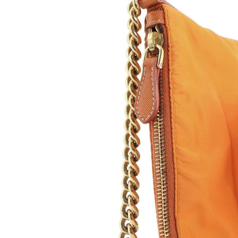 Orange Prada Logo Chain Crossbody Bag Tessuto and Saffiano Leather Small