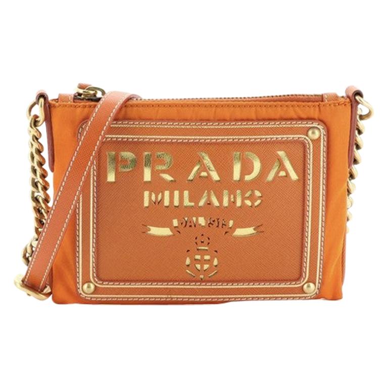 Prada Logo Chain Crossbody Bag Tessuto and Saffiano Leather Small at 1stDibs