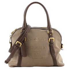 Prada Logo Convertible Dome Bag Canvas with Leather Medium