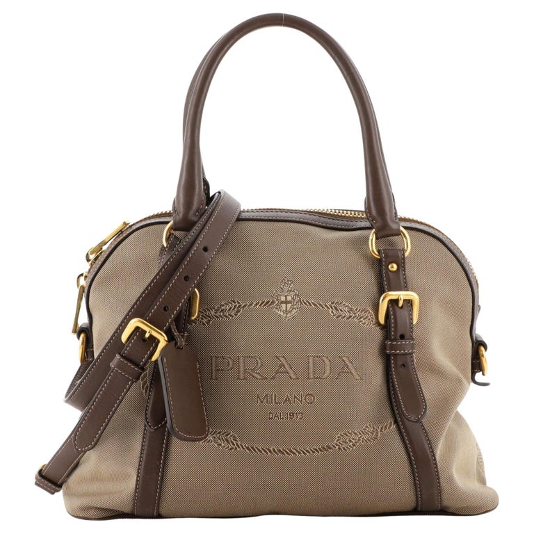 Prada Logo Convertible Dome Bag Canvas with Leather Medium For Sale at ...