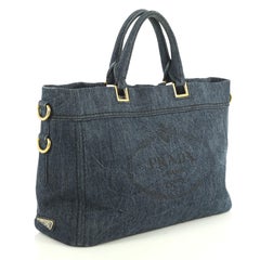 Prada Logo Convertible Satchel Denim Medium