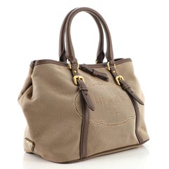Prada Logo Convertible Tote Canvas with Leather Medium