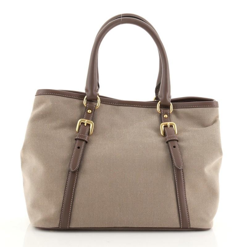 Brown Prada Logo Convertible Tote Canvas with Leather Medium
