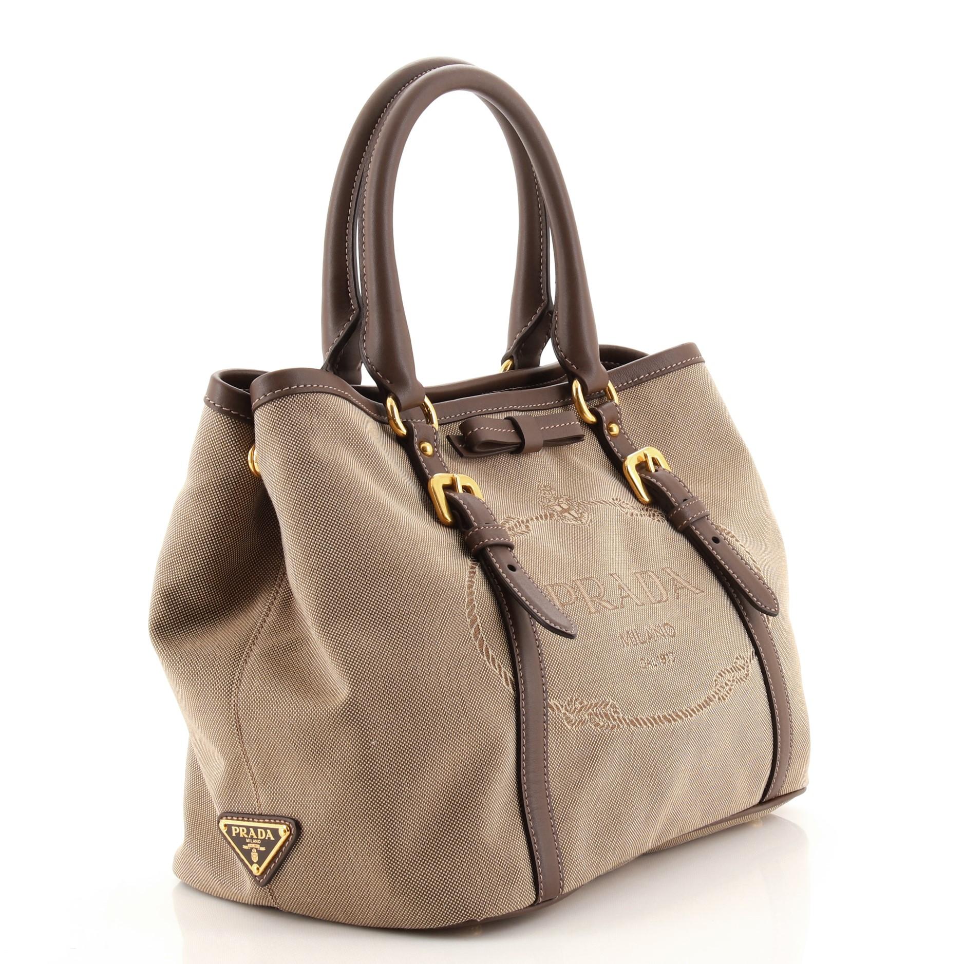 Prada Logo Umwandelbare Tragetasche aus Segeltuch mit Leder Medium (Braun)