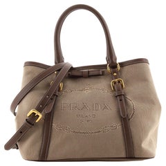 Prada Logo Umwandelbare Tragetasche aus Segeltuch mit Leder Medium